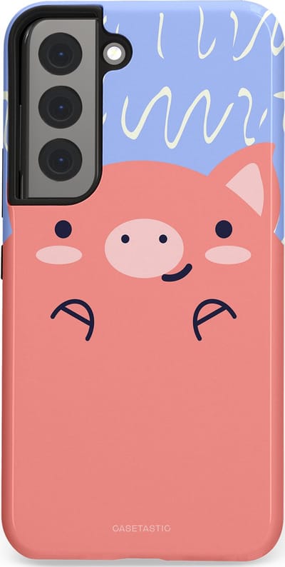 Casetastic hoesje geschikt voor Samsung Galaxy S22 - Dubbellaagse bescherming - Knuffel van varken - Fashion Case - Koraal Lichtblauw