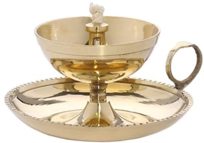 Dailygoods- Olielamp Handgemaakt Messing - Olielamp Lont - Olielamp Binnen - Olielamp Buiten - Sierlampen Grote Fitting - Hoogte 5,5cm, Diameter 10cm - Sierlamp