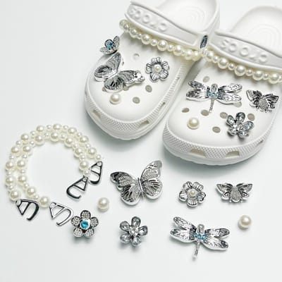 Schoenaccessoires-geschikt voor crocs charms- geschikt voor crocs pins- geschikt voor crocs Accessoires- geschikt voor Crocs Jibbitz-CJ-241 Ketting blauwe diamant dragonfly set van 10 stuks