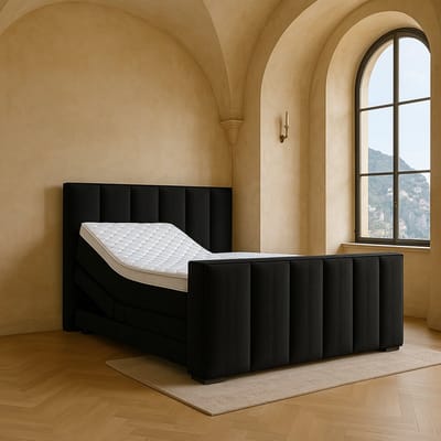 Boxspring Amalfi Elektrische verstelbaar met Luxe Pocketvering Stof 140x200 cm zwart Gratis 2x Hoofdkussens