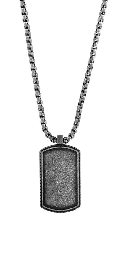 Frank 1967 7FN-0024 Stalen Ketting met Hanger - Heren - Staal - Plaatje - Dog Tag - 35 x 21 mm - Vossenstaart Schakel - 60 cm - Antique Look - Antraciet - Cadeau voor mannen