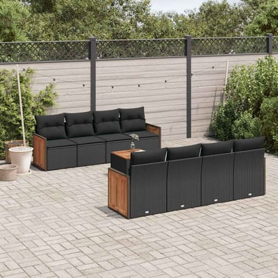 vidaXL - 9-delige - Loungeset - met - kussens - poly - rattan - zwart