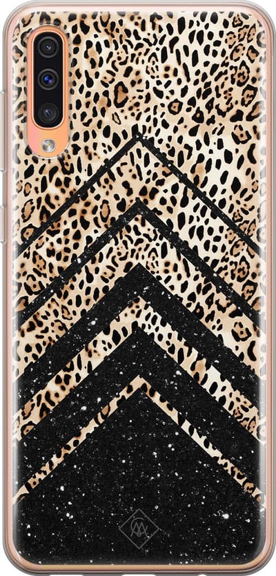 Casimoda® hoesje - Geschikt voor Samsung A50/A30s - Chevron Luipaard - Backcover - Siliconen/TPU - Zwart