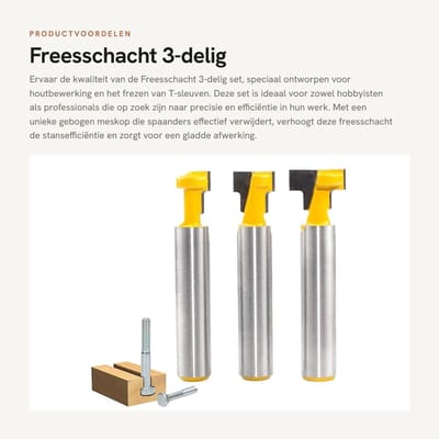 Dailygoods- T-groeffrees 3-delig - Hardmetaal - Houtbewerkingsgereedschap - Frezen - Slagvast - Antirebound ontwerp - Freestool