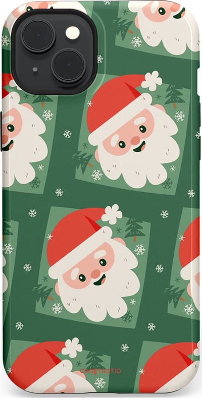 Casetastic hoesje geschikt voor Apple iPhone 15 Plus - MagSafe - Dubbellaagse bescherming - Kerstmannen in het bos - Fashion Case - Donkergroen Wit Terracotta Crème