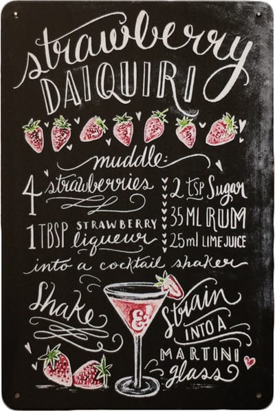 Wandbord - Strawberry Daiquiri - Metalen wandbord - Mancave decoratie - Metalen borden -Wandborden - metal sign - Cocktails - ECO Vriendelijk - UV bestendigt - 20 x 30cm - Decoratie - Metalen decoratie - Cave & Garden