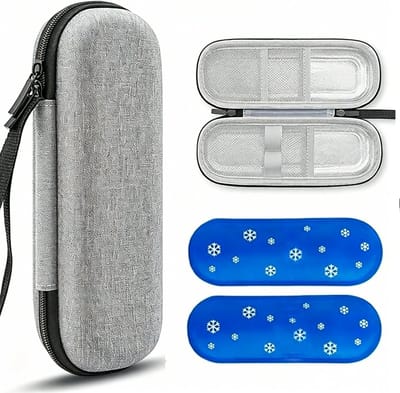 Lnsuline Koeltas- Tas Medische Etui voor Insulinepennen - Waterdichte en Thermisch Isolerende Medicijnen Koeltas voor op Reis en Kamperen - Compact Medicatjetasje -Inclusief 2 koelelementen van 90g- grijs