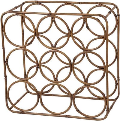 Metalen decoratie wijnrek - Bamboe | 34 x 45 cm | Opbergrek gemaakt van metaal met natuurlijke uitstraling | Ruimte voor 9 flessen | Bruin