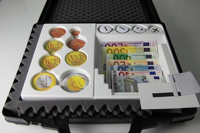 Euro Geldkoffer - Geldtelkoffer Euro - Geld Leren Hanteren - Met Magnetische Achterkant - 37 Noten 57 Munten - Multicolor
