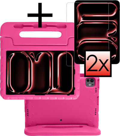 Hoes - Geschikt voor Apple iPad Pro (2024/2025) - 13 inch - Met 2x Screenprotector - Kinderhoes Shockproof Bumper - Kidsproof Case - Tablet Hoesje - Kinder Cover - Roze
