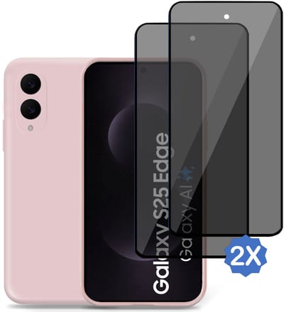 TechNow Hoesje + 2x Privé Screenprotector geschikt voor Samsung Galaxy S25 Edge Hoesje Screenprotector - Privacy Tempered Glass - Case Rose