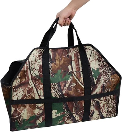 Brandhout Tas - Aanmaakhout Houder - Haardhout Vervoeren - Grote Capaciteit - 61 x 30 x 25 cm - Camouflage