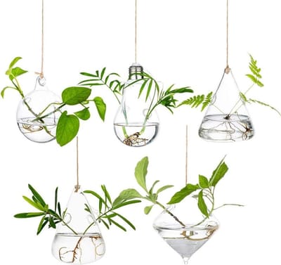 Grote Hangende Plantenbakken voor Water- en Luchtplanten - Terrarium Kits en Kaarsenhouders voor Binnen en Buiten, 5 Stuks met Touw voor Thuis en Tuin