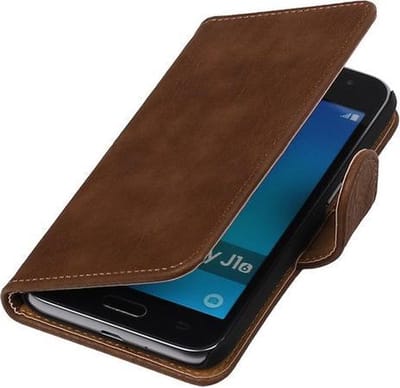 Bruin Hout booktype cover hoesje voor Samsung Galaxy J1 Nxt / J1 Mini