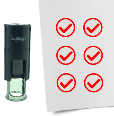 CombiCraft Stempel Checkbox Vinkje / OK 10mm rond - rode inkt