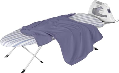 Ploutos® Tafelstrijkplank - Strijkplank Met Strijkijzersteun - Voor Op Tafel - Blauw/Wit - 81cm x 31cm x 18cm