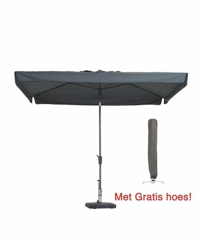 Luxe Madison parasol rechthoek 300 x 200 cm grijs met hoes | Rechthoekige parasol van het bekende merk Madison en tevens kantelbaar!