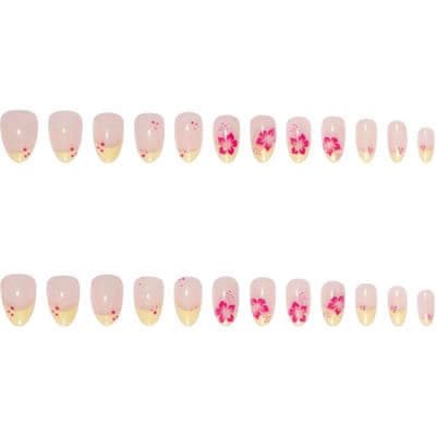 24 Stuks Korte Ovale Zelfklevende Nepnagels, Franse Korte Manicure, Bloemen Lijntekening Ontwerp, Volledige Dekking, Voor Vrouwen & Meisjes, Y2K Stijl Press-On Nagels beige