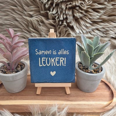 Robuust wenstegeltje “Samen is alles leuker!” – Liefde & Vriendschap Cadeau – Keramiek – Decoratie – Relatie Cadeautje – Vriendschap - Trendy nu