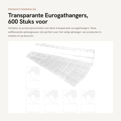 Dailygoods- Eurogathangers 600 stuks - Transparante ophanglussen - Zelfklevende kunststof - 42 x 27 mm - Robuuste plakstrips - Professionele productpresentatie - Ophanglabels