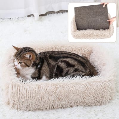 Famanu – Kattenkrabberlounge -kattenkrabbox met verwijderbaar karton -rechthoekig kattenbed met golfkarton -groot kattenkrabkussen voor meubelbescherm
