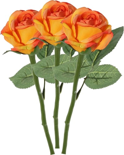 Top Art Kunstbloem roos Nina - 3x - oranje - 27 cm - kunststof steel - decoratie bloemen