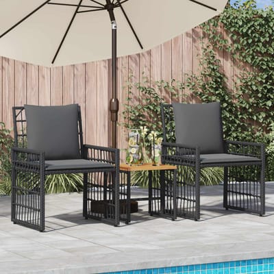 vidaXL Buitenmeubelset 3 st Zwart en Donkergrijs Staal en Poly Rattan