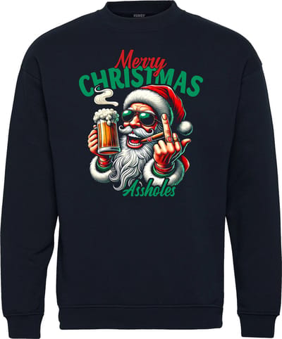 Kersttrui Merry Christmas Assholes | Foute Kersttrui Dames Heren | Kerstcadeau | Kerstpakket | Navy | maat XS