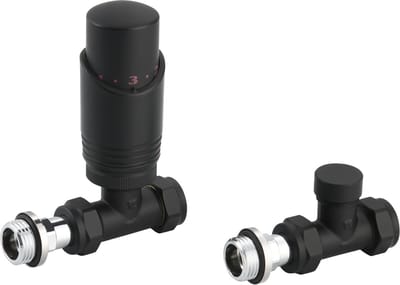 Radiatorconnect Thermostatische Radiatorkraan Recht + Voetventiel 15 mm Zwart