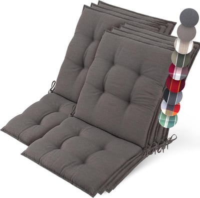 Beautissu Sun-NL – Set van 7 Premium Lage Rugleuning Kussen 100x50 cm - UV-bestendig & 8cm Dik Kussen Tuinstoelkussen Antislip Bevestigingsbanden – Stevige Stof Taupe