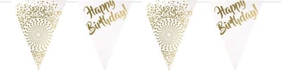 Folat - Vlaggenlijn Wit Happy Birthday Goud (6 meter)