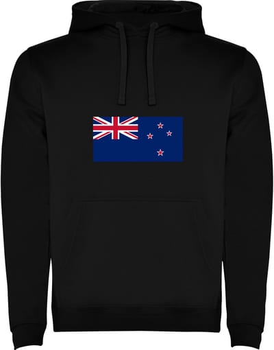 Zwarte unisex hoodie met Wereldse vlaggen het land Nieuw Zeeland merk Roly maat M