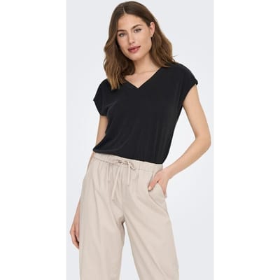 Only T-shirt - ONLFREE S/S MOD.V-NECK TOP JRS NOOS - XS tot XL - voor Vrouwen - zwart