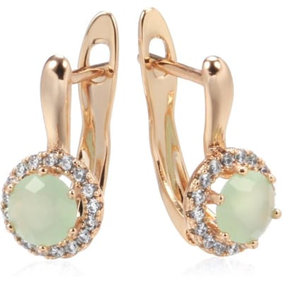 Nouvelles Boucles d'Oreilles Pendantes Zircon Coupe Émeraude Couleur Or Rose Pour Femmes Boucles d'Oreilles Rondes en Cristal de Luxe Bijoux de Mariage beige