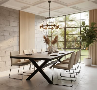 Eettafel Mangohout Zwart Matrixpoot Rechthoekig 100x100 cm – Industrieel Design Houten Eetkamertafel – Novihome Apollo Deluxe