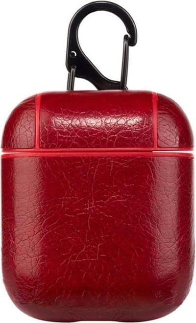 AirPods hoesjes van By Qubix - AirPods 1/2 hoesje Litchi PU Series - hard case - Rood Airpods Case Hoesje voor Airpods Airpods 1 Airpods 2 Hoes
