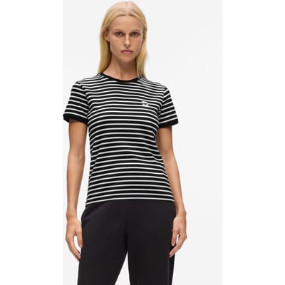 Karl Lagerfeld Ikon Patch Striped Rib Tshirt Black-cannoli Cream Taglia: XS | Maglie Sportivi Outlet | Donna | Bianco
