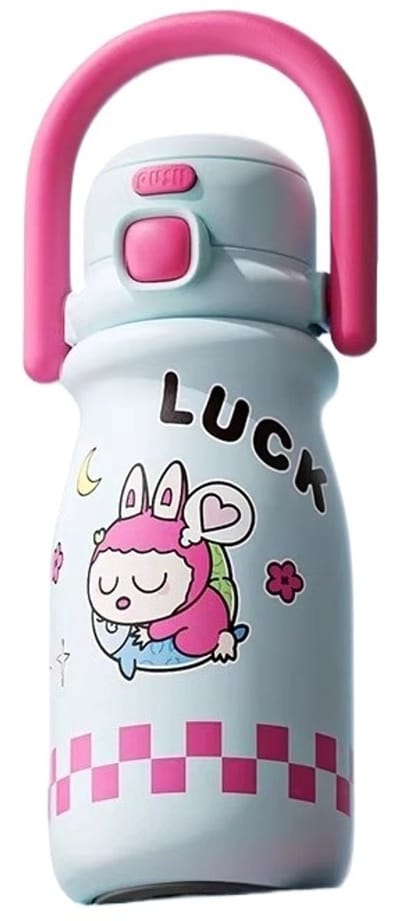RVS Kinderen Thermosfles met Rietje 500ml - Drinkfles school - Drinkbus kind - 100% Lekvrije Waterfles - Roestvrij Staal Kinderdrinkfles - Isolerend (Warm & Koud) - BPA-vrij - Ideaal voor School, Sport & Onderweg - Lichtblauw
