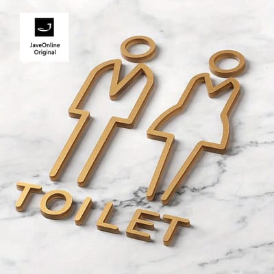 Deurbordje Toilet GOUD Kleur - WC bordjes - Man en Vrouw 3D - Hoogwaardig Acryl bord - Zelfklevend - WC Heren Dames - Pictogram - Deurbord - Toilet