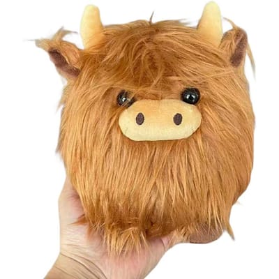 Kawaii Peluche Vache Highland Allongée Douce Poupée Animaux en Peluche Vache Highland Marionnette Mignonne Peluche Kawaii Cadeaux de Noël pour Enfants Décoration de Maison brown