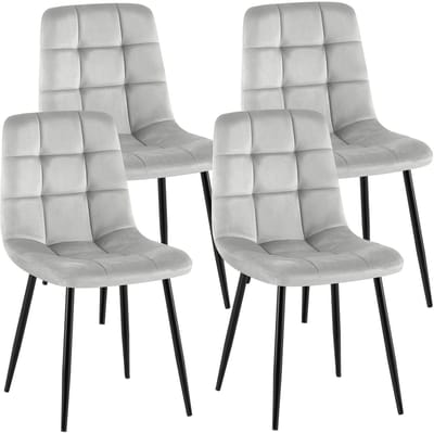 CLP Antibes Set van 4 Eetkamerstoelen - Zonder armleuning - Metaal frame - Velvet - Fluweel/grijs