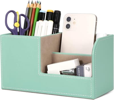 Famanu - Bureau Organizer Pen Houder Bureau PU Kantoor Potlood Houder Organizer Pen Box Pen Houder Desktop Bureau Accessoires Kantoorbenodigdheden Organisatie Decor (muntgroen)
