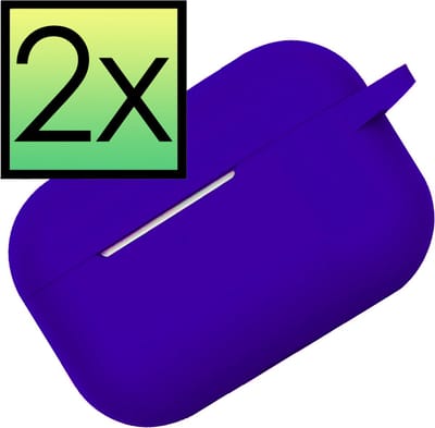 Hoes - 2 Stuks - Geschikt voor Apple Airpods Pro - Siliconen Hoesje met Clip - Silicone Case Cover - Donkerblauw