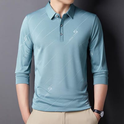 Lente en Herfst Outfit voor Mannen van Middelbare Leeftijd en Ouderen Sneldrogend Poloshirt Kraag Print Dun T-shirt Grote Maat Losse Top XXXL gray