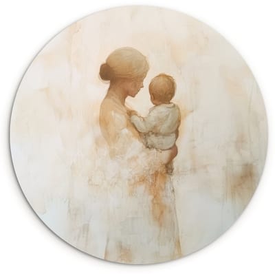 WallCircle® Wandcirkel 120x120 cm - Muurcirkel Kind - Moeder - Waterverfschilderij - Muurdecoratie woonkamer - Wanddecoratie slaapkamer - Kamer decoratie accessoires - Ronde schilderijen XXL