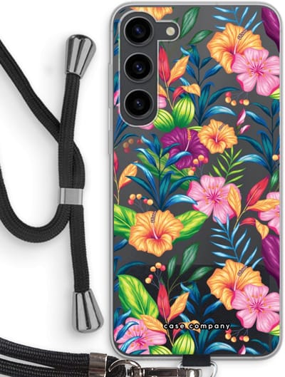 Case Company® - Hoesje met koord geschikt voor Samsung Galaxy S23 Plus hoesje met Koord - Tropisch 2 - Telefoonhoesje met Zwart Koord - Bescherming aan alle Kanten en Over de Schermrand