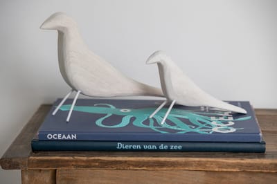 J-Line figuur Vogel Staand - hout - wit - set van 2