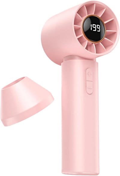 Deze draagbare handventilator (roze), met oplaadbare koeler, snelkoppeling en digitaal display, is ideaal voor reizen, vakanties, kamperen, wandelen, backpacken, strandpicknicks, hardlopen, fietsen en vissen.