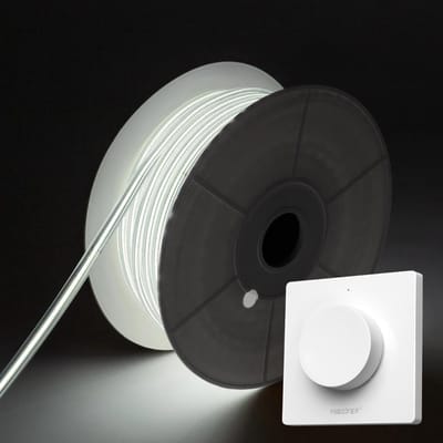 COB LED Strip - Koud Wit 6500K - 5 Meter in één rol(1x 5meter) - 800Lumen per meter - 220V - Waterdicht(IP65) - Complete Set - Met Mi-Light(MiBoxer) Draadloze wanddimmer(Wit)