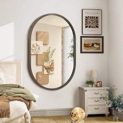 Kleine Ovale Wandspiegel voor Badkamer en Woonkamer 20x28 Inch Metalen Frame Make-up Spiegel Decoratief voor Slaapkamer en Entree